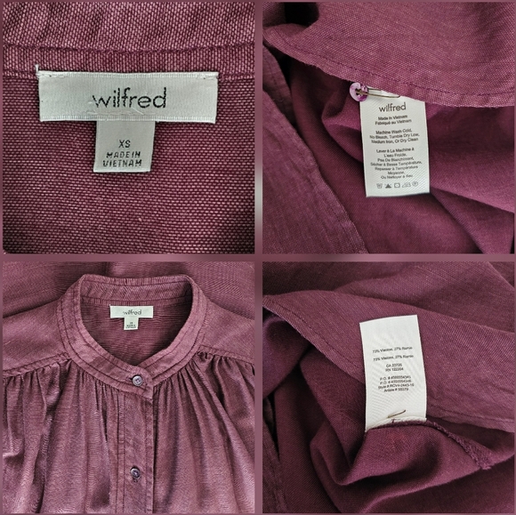 🇨🇦 Aritzia Wilfred Cabernet Wine Button-Up Bertillion Blouse - Picture 12 of 16